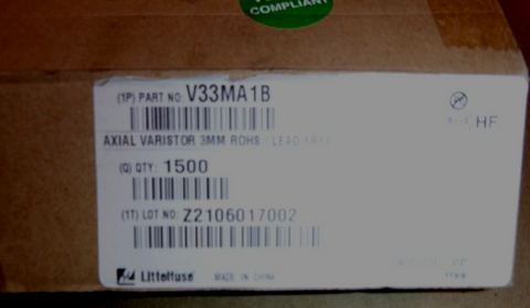 V33MA1B Littlefuse Axial Varistor 3mm ROHS / Lead Free (1000 Pcs.) | Electrical MRO Replacement Parts & Components and Commercial Electrical Supplies Company