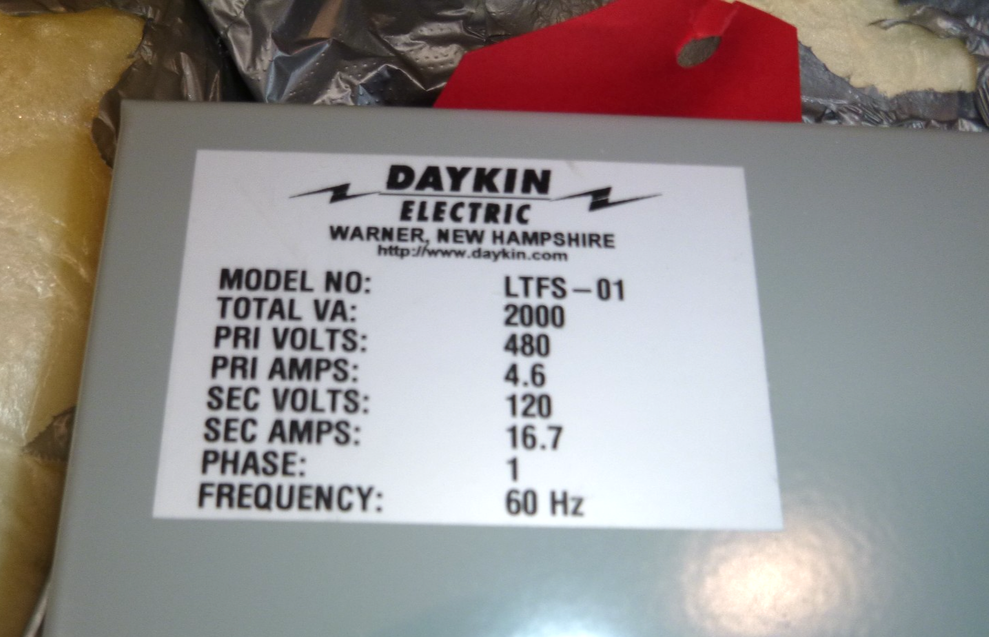 LTFS-01 Daykin Elect 2000VA 480V Primary 115V Secondary Transformer Disconnect | Electrical MRO Replacement Parts &amp; Components and Commercial Electrical Supplies Company