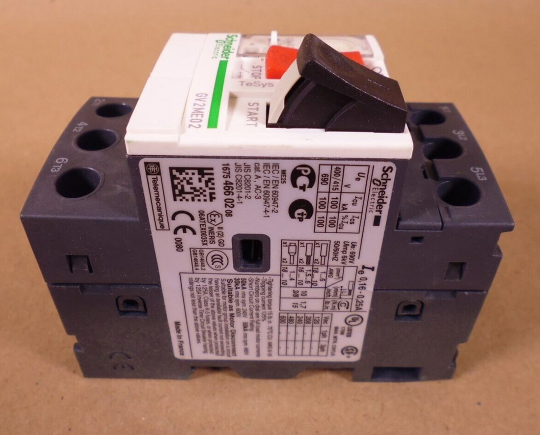 Schneider GV2ME02 Motor Circuit Breaker TeSys 034297 , 0.16-0.25A | Electrical MRO Replacement Parts &amp; Components and Commercial Electrical Supplies Company