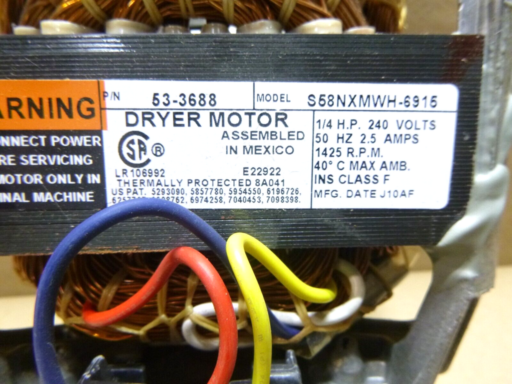 FSP Maytag / Whirlpool Dryer Motor 240 Volt 50 Hz. 1425 Rpm 21001484, 53-3688 | Industrial Electric Motors, Pumps & Parts