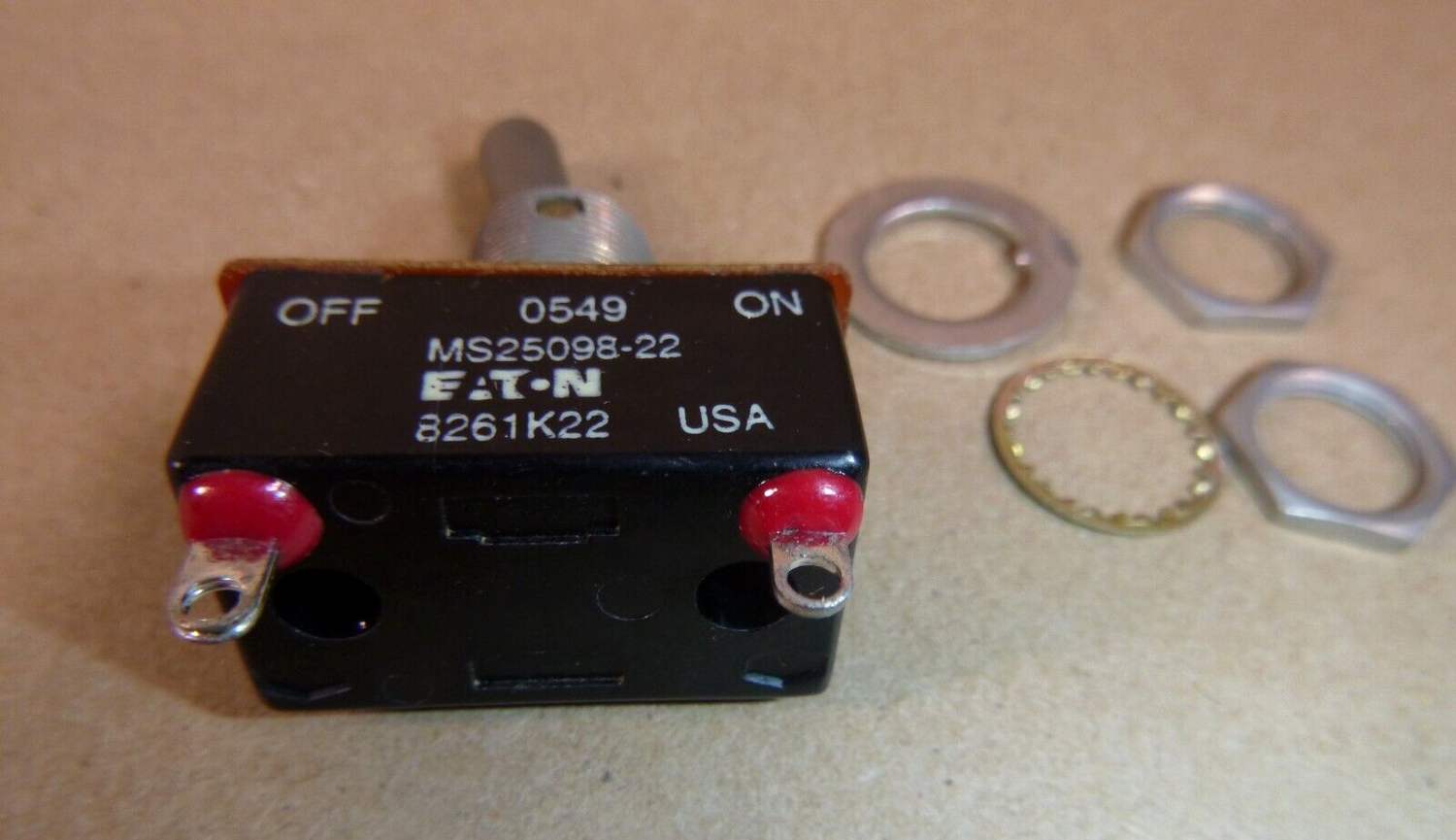 Eaton 8261K22, MS25098-22 AC/DC Rated Medium Duty Toggle Switch On/Off 1PST 125V | Electrical MRO Replacement Parts &amp; Components and Commercial Electrical Supplies Company