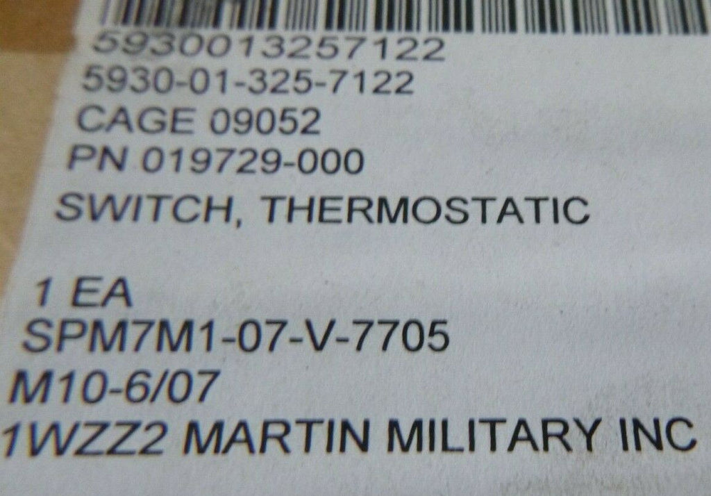 SAFT MARTIN 019729-000 THERMOSTATIC SWITCH USGI MILITARY , 5930-01-325-7122 | Electrical MRO Replacement Parts & Components and Commercial Electrical Supplies Company