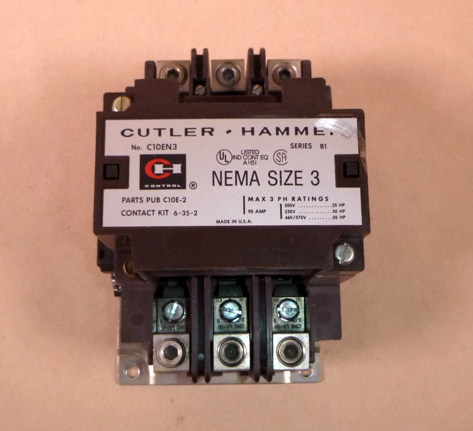 C10EN3 Cutler-Hammer 90 Amp 3 Pole Nema Size 3 Contactor 120 Volt Coil USA