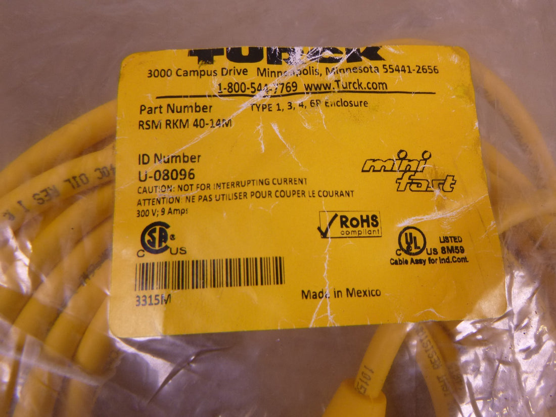 TURCK RSM RKM 40-14M, MINIFAST DOUBLE-ENDED CORDSET 4-PIN , U-08096 | Electrical MRO Replacement Parts &amp; Components and Commercial Electrical Supplies Company