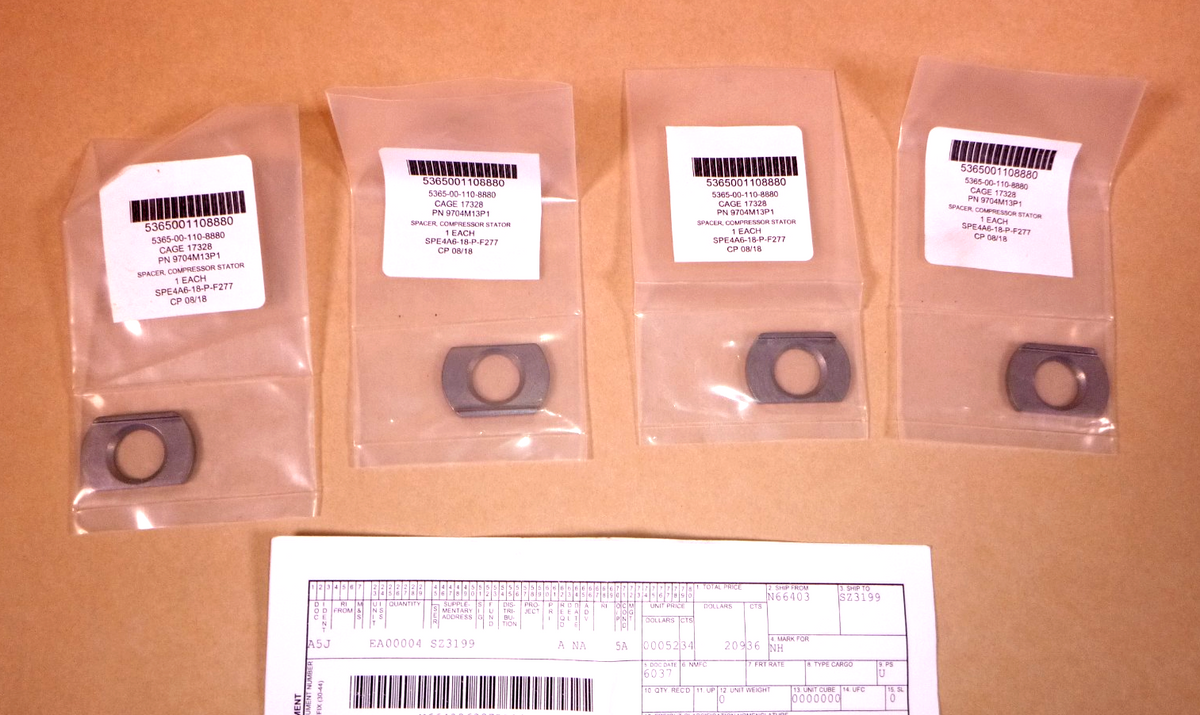 4 Pcs. USGI Compressor Stator Spacer 9704M13P1, 9704M13P01, 5365-00-110-8880