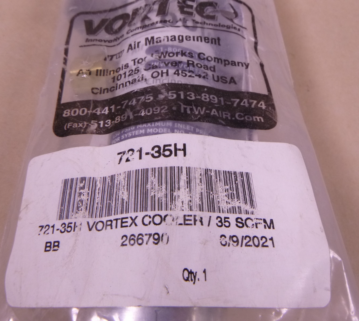 Vortec Vortex Enclosure Cooler 721-35H , 35 SCFM , 2500 BTU/hr