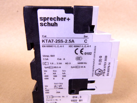 Sprecher + Schuh KTA7-25S-2.5A Motor Circuit Controller 1.6 to 2.5 AMPS