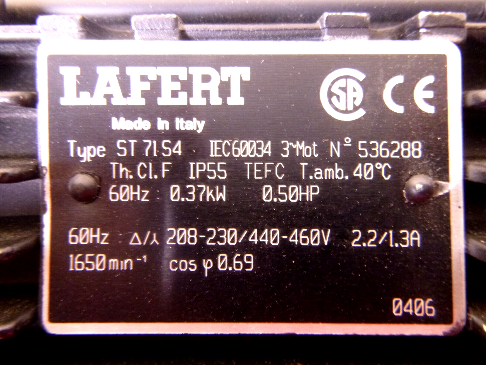 Lafert IEC 71 Metric Frame Electric Motor 1/2 Hp 1700Rpm 3 Phase TEFC 14mm Shaft | Industrial Electric Motors, Pumps &amp; Parts
