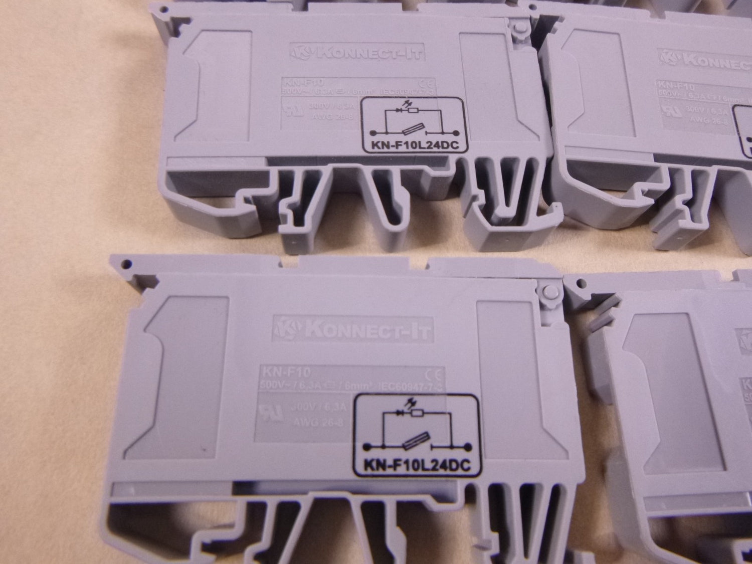 (Pack Of 12) Konnect-It KN-F10L24DC Gray Fuse Terminal Blocks KN-F10 500V 6.3A