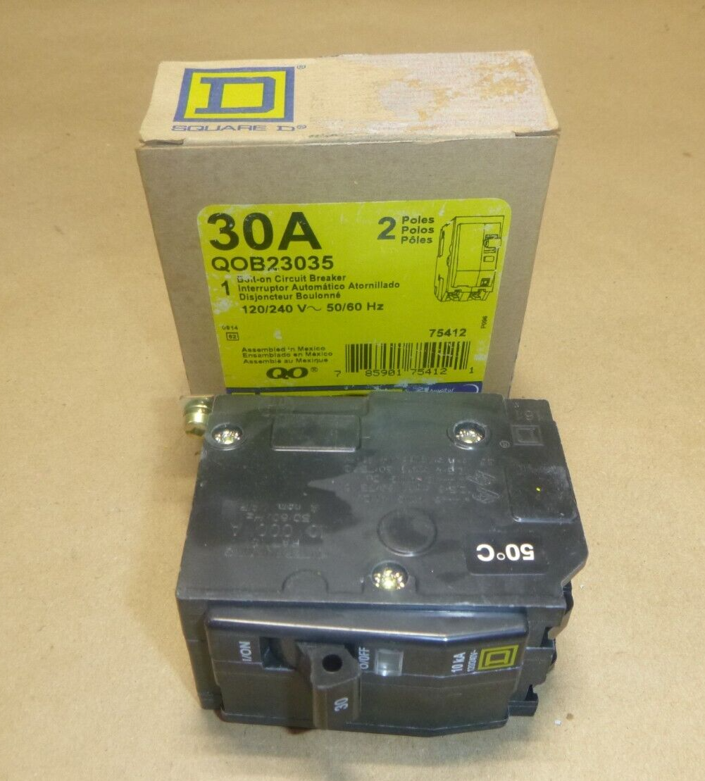 Square D QOB23035, 30A, 2 Pole, 120/240VAC, 10kA, Bolt On Mount Circuit Breaker | Electrical MRO Replacement Parts &amp; Components and Commercial Electrical Supplies Company
