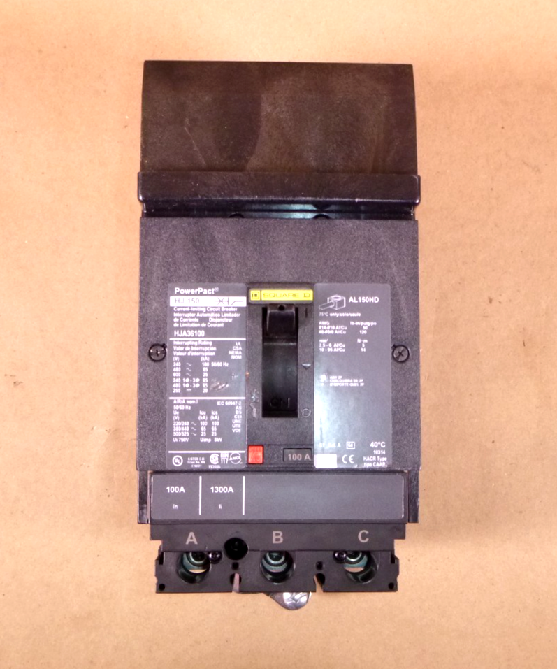 HJA36100 Square D Circuit Breaker, PowerPacT H, 100A, 3 pole, 600VAC, 25kA, | Electrical MRO Replacement Parts &amp; Components and Commercial Electrical Supplies Company