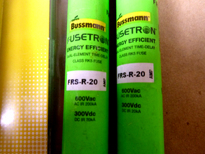 (Lot of 3) Bussmann 20-Amp Time Delay Cartridge Fuse FRS-R-20, 600 Vac/300 Vdc