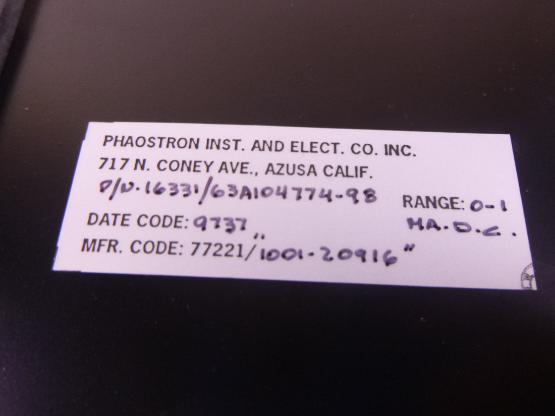 63A104774P98 Phaostron Meter 1001-20916 , 0-2500 RPM , 6625-01-228-5677 | Electrical MRO Replacement Parts &amp; Components and Commercial Electrical Supplies Company