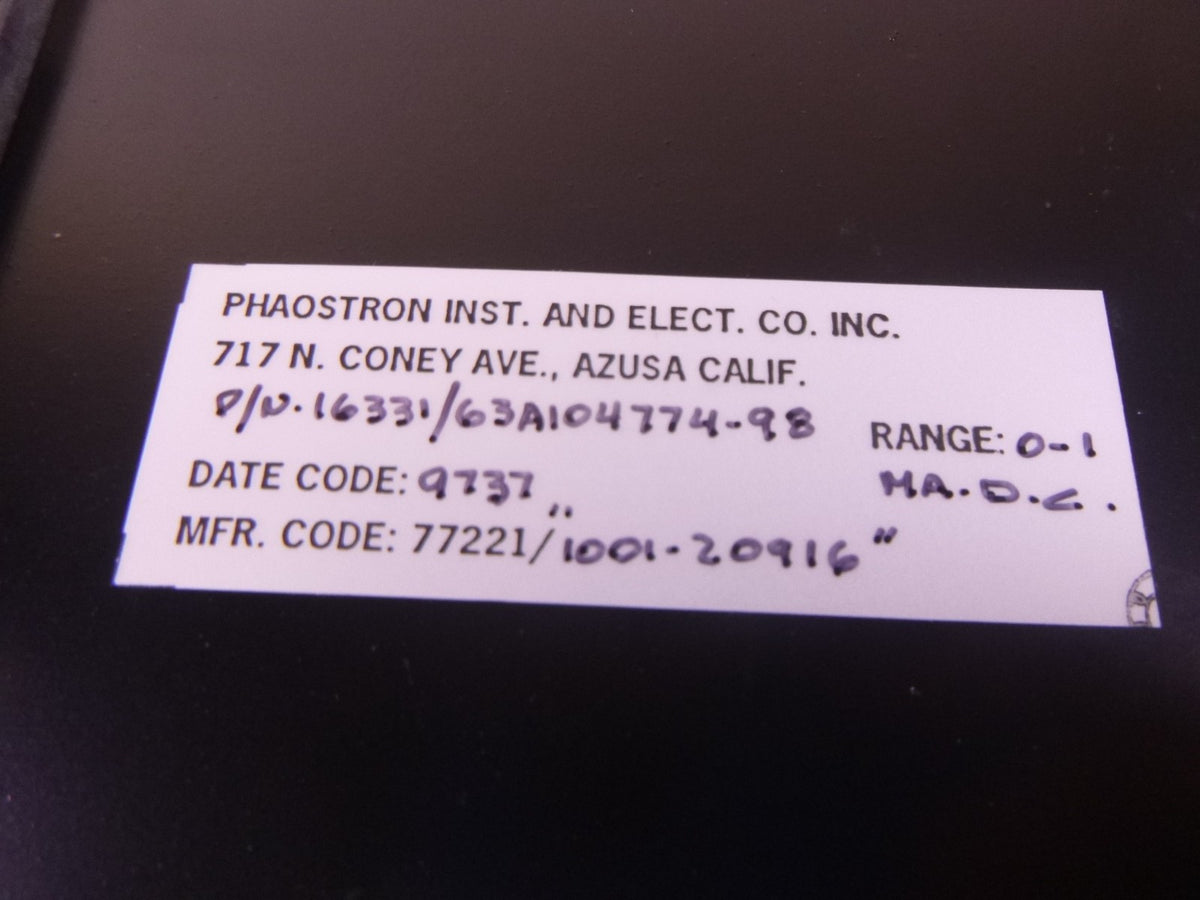 63A104774P98 Phaostron Meter 1001-20916 , 0-2500 RPM , 6625-01-228-5677 | Electrical MRO Replacement Parts &amp; Components and Commercial Electrical Supplies Company