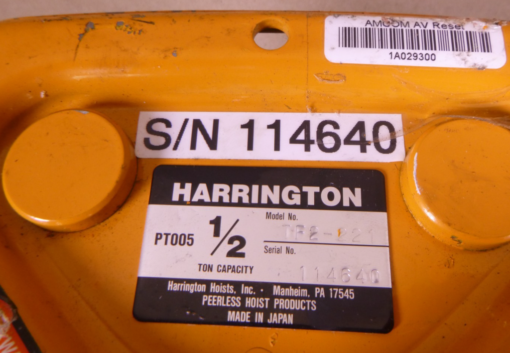 USED TF2 Harrington 1/2 Ton Trolley TF2-221 , PT005 , Harrington Hoists | Industrial MRO Tools and Replacement Industrial Equipment Components