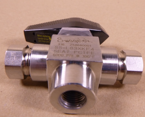 Swagelok SS-L83XKF4 Stainless Steel 316 3-Way Ball Valve 1/4" NPT