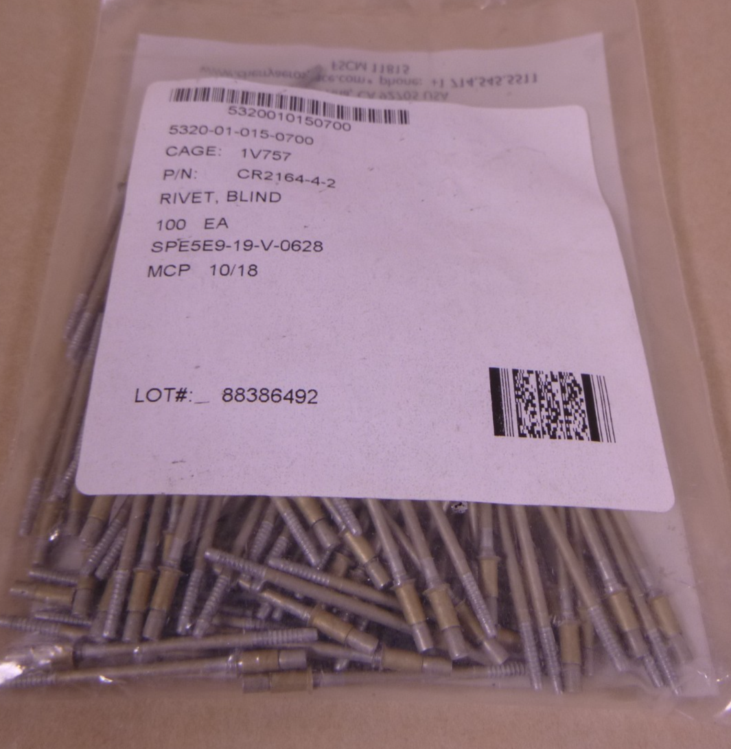 (Lot Of 100) Cherry CR2164-4-2 Blind Rivet Cherrylock, .129-.132 Hole, .063-.125 | Industrial Replacement Nuts &amp; Bolts Distributor and Machinery Screws &amp; Fasteners Supply