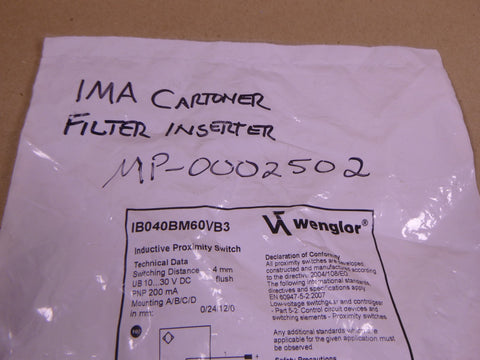 Wenglor IB040BM60VB3 Inductive Proximity Switch 10-30VDC PNP 200mA | Electrical MRO Replacement Parts & Components and Commercial Electrical Supplies Company