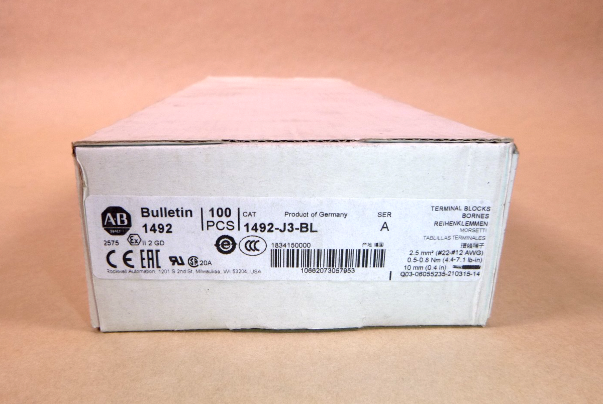 1492-J3-BL Allen-Bradley 2-1/2 mm Standard Terminal Block - Black - Box of 100