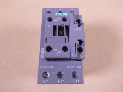 Siemens SIRIUS 3RT2037-1AK60 Contactor 110/120V 50/60Hz , 65A 400V 30kW 1NO 1NC | Electrical MRO Replacement Parts &amp; Components and Commercial Electrical Supplies Company