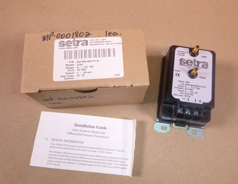 2641001WD11T1C Setra Differential Pressure Transducer 0 to 1" WC, NEW