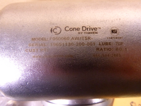 Cone Drive Food Grade Gearbox 1-1/4" Hollow Shaft Size 50 (1.97 C.D.) 60:1 56C