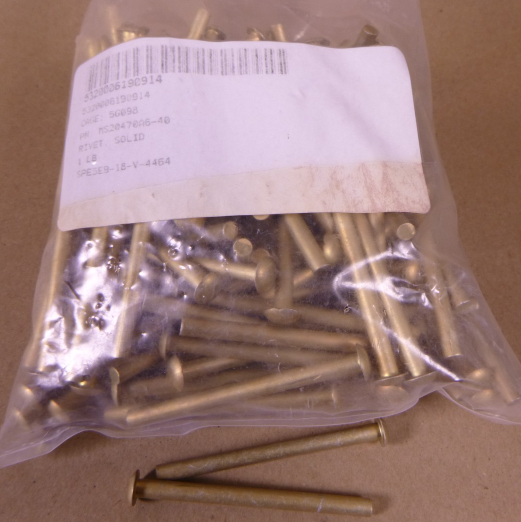 1LB MS20470A6-40 Aluminum Mil Solid Rivet , 3/16" Dia. x 2-1/2" 5320-00-619-0914 | Industrial Replacement Nuts &amp; Bolts Distributor and Machinery Screws &amp; Fasteners Supply