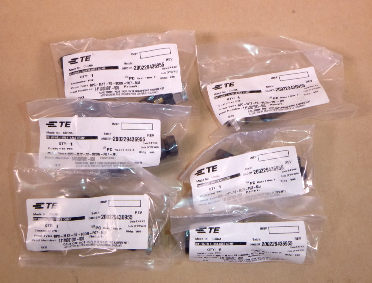 6x TE Connectivity T4110001081-000 Sensor Connector, PG7/4-6mm, M12, 8 Position | Electrical MRO Replacement Parts &amp; Components and Commercial Electrical Supplies Company