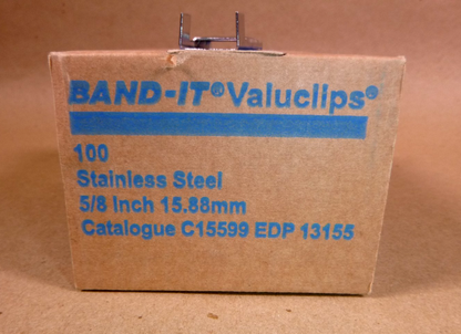 C15599 Band-It Valuclip Strapping Clips, 5/8" in, Stainless Steel, 100/BOX | Industrial MRO Replacement Parts, Manufacturing Machine Parts &amp; Components, Heavy Equipment Parts Supplier