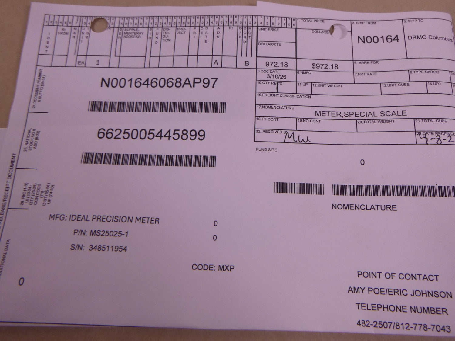 Ideal MS25025-1 Special Scale Meter Load , 6625-00-544-5899