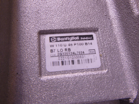 Bonfiglioli W 110 U 46 P100 B14 B7 Worm Gear Gearbox 2G320124L7024 1.00NR | Industrial Electric Motors, Pumps & Parts