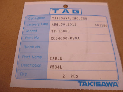 (4x) Takisawa TT-1600G CNC Lathe Cable , XC84000-012B W535L &amp; XC84000-090A W534L | Electrical MRO Replacement Parts &amp; Components and Commercial Electrical Supplies Company