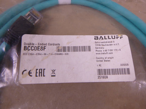 BALLUFF BCC E894-E894-90-339-ES64N9-020 , 2M, RJ45 Double End Cordset , BCC0E8F