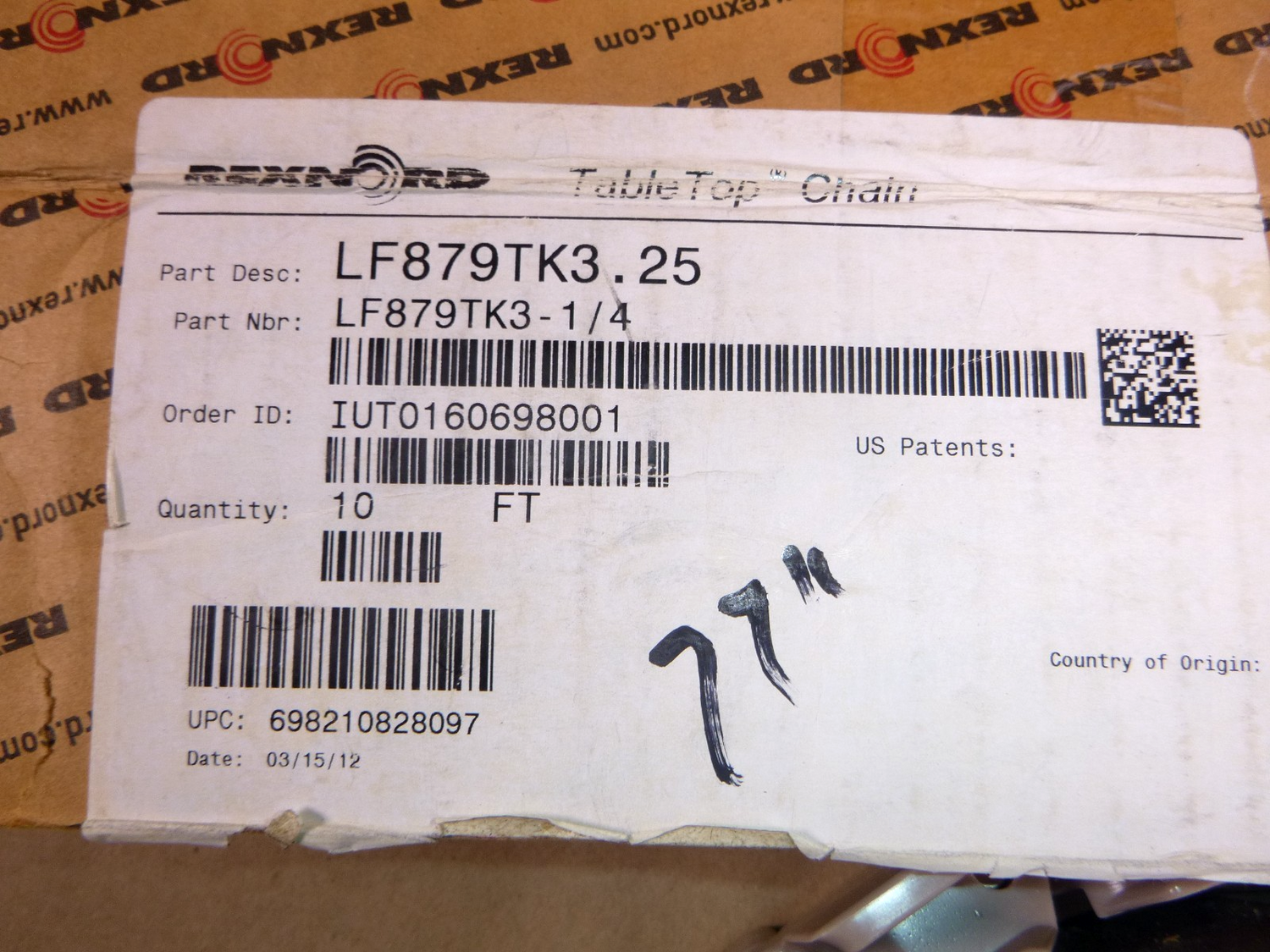 LF879TK3-1/4 Rexnord Table Top Chain (10&