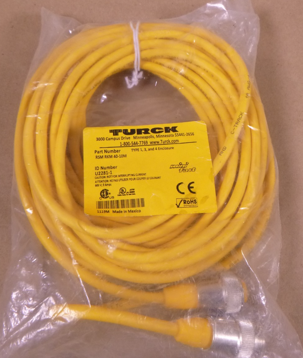 Turck RSM RKM 40-10M Minifast Cordset 4 Pin M/F 7/8"-16 UN 10m , U2281-1 | Electrical MRO Replacement Parts &amp; Components and Commercial Electrical Supplies Company