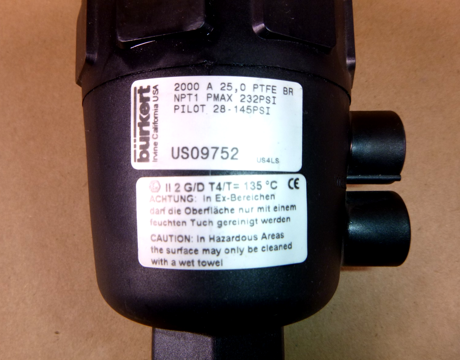 Burkert 1" Angle Seat Valve Type 2000 A 25, 0 PTFE BR NPT1 PMAX 232 Psi | Industrial MRO Replacement Parts, Manufacturing Machine Parts &amp; Components, Heavy Equipment Parts Supplier