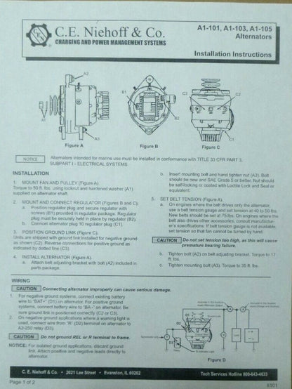 USGI C.E. Niehoff 24 Volt Alternator A1-103, 50 Amp - Drexel R60SL-DC Forklift | Replacement Truck Parts, Trailer Accessories, Automobile Supplies, Car Parts &amp; Accessories