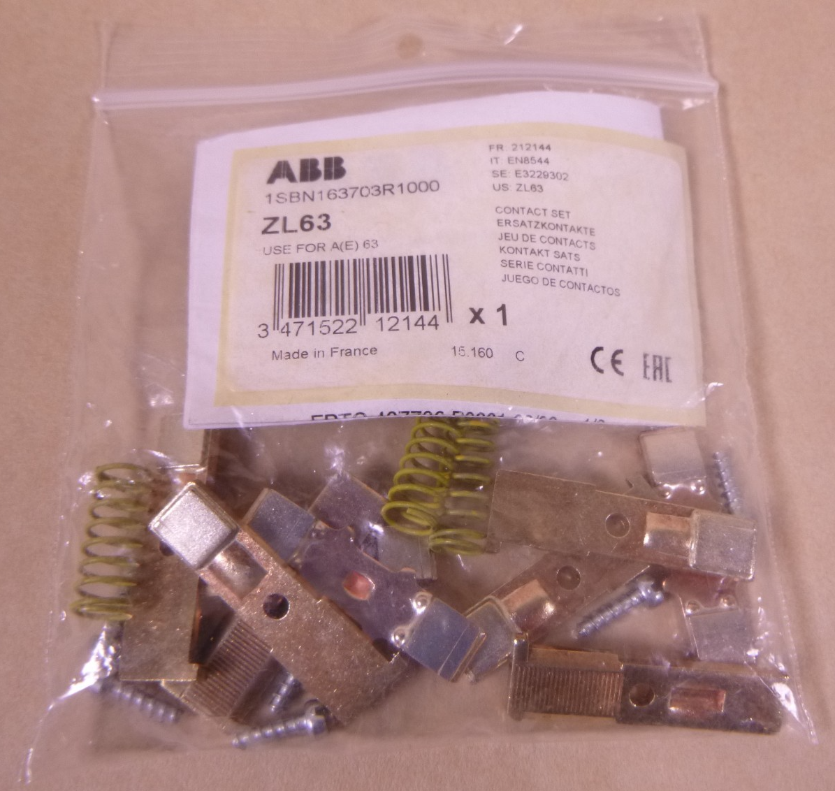 OEM ABB ZL63 3-Pole Contact Kit For A63 AF63 AE63 TAE63-30 Contactor Genuine