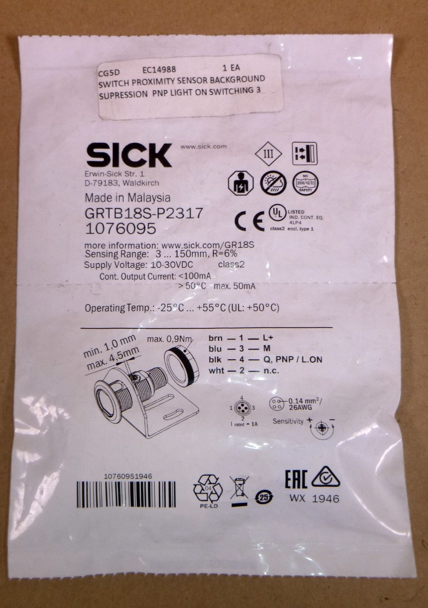 Sick 1076095 / GRTB18S-P2317 Photoelectric Sensor | Electrical MRO Replacement Parts &amp; Components and Commercial Electrical Supplies Company