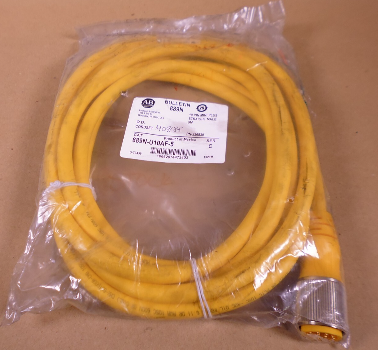 Allen Bradley 889N-U10AF-5 Q.D. Cordset 10 Pin Mini Plus Straight Male 5M Ser C | Electrical MRO Replacement Parts &amp; Components and Commercial Electrical Supplies Company