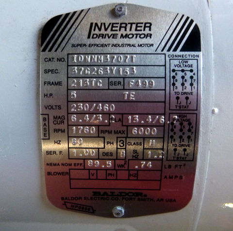 Baldor Washdown Inverter Duty Motor 5 Hp 213TC 6000 Rpm Max TENV IDWNM3707T | Industrial Electric Motors, Pumps & Parts