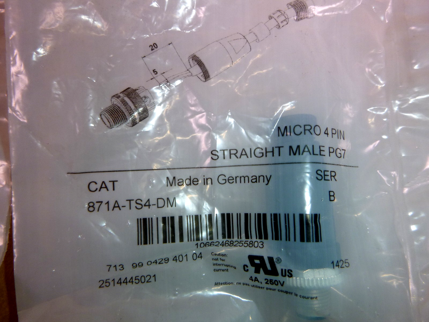 871A-TS4-DM Allen Bradley MICRO 4-PIN Straight Male Connector (Lot of 4) NEW