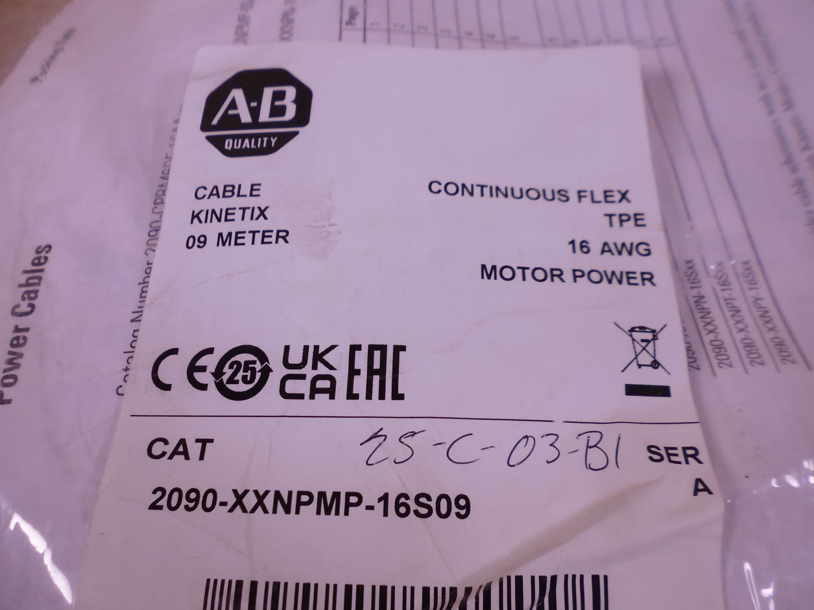 Allen-Bradley 2090-XXNPMP-16S09 Motor Power Cable Kinetix 9m 198740Q09 SER A | Electrical MRO Replacement Parts &amp; Components and Commercial Electrical Supplies Company