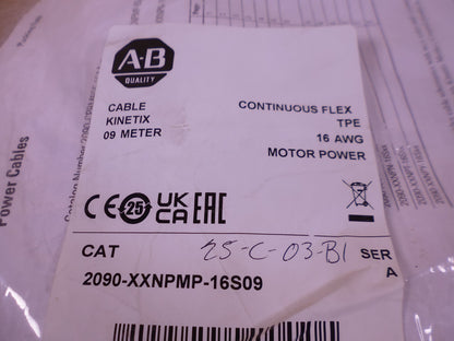 Allen-Bradley 2090-XXNPMP-16S09 Motor Power Cable Kinetix 9m 198740Q09 SER A | Electrical MRO Replacement Parts &amp; Components and Commercial Electrical Supplies Company