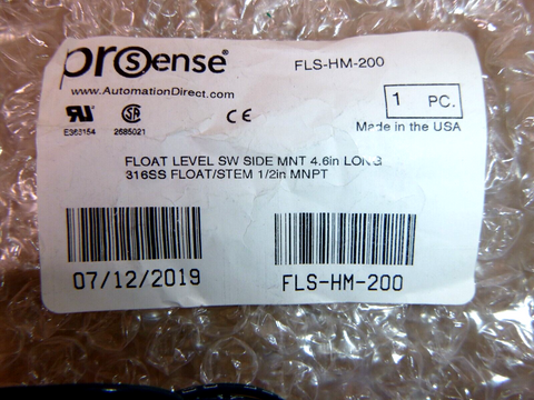 New PROSENSE FLS-HM-200 Float Liquid Level Switch, 4.6 Inch Insertion Length