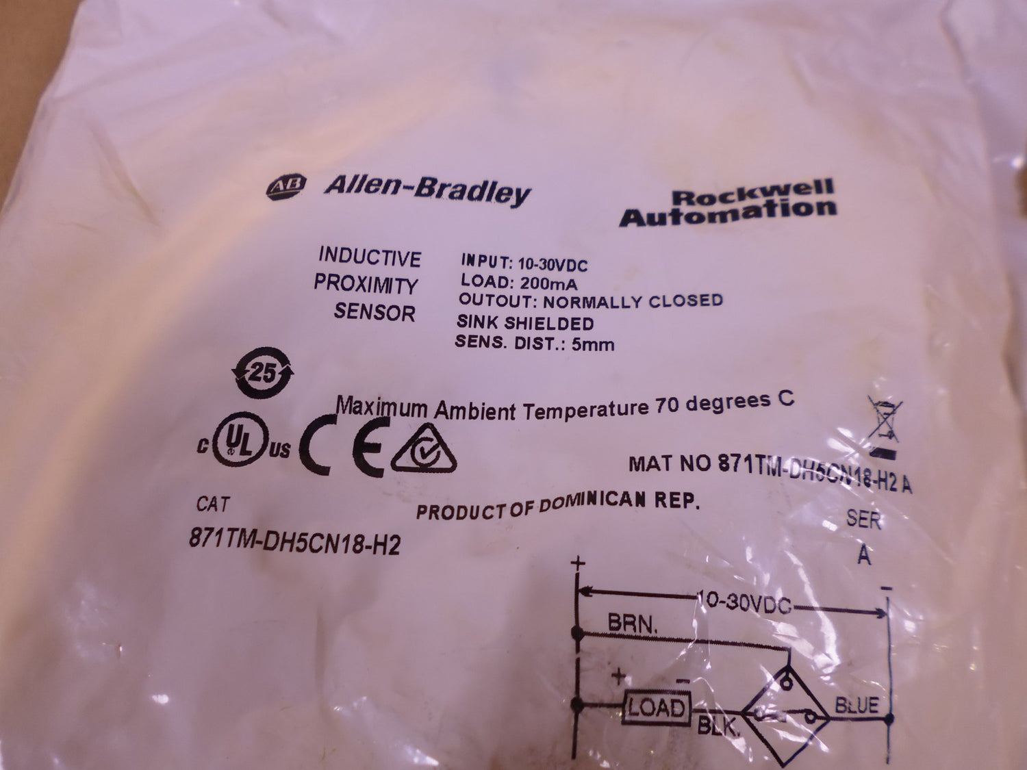 Allen-Bradley 871TM-DH5CN18-H2, Series A, Inductive Proximity Sensor 10-30VDC | Electrical MRO Replacement Parts &amp; Components and Commercial Electrical Supplies Company