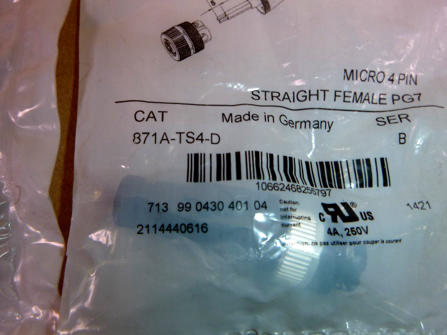 871A-TS4-D Allen Bradley MICRO 4-PIN Straight Female Connector (Lot of 3) NEW