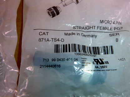 871A-TS4-D Allen Bradley MICRO 4-PIN Straight Female Connector (Lot of 3) NEW