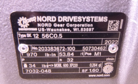 SK 12 56C0.5 Nord Gear Reducer 970 in-lb, 53.84:1 Ratio, 32RPM, 1" Output Shaft | Industrial Electric Motors, Pumps & Parts