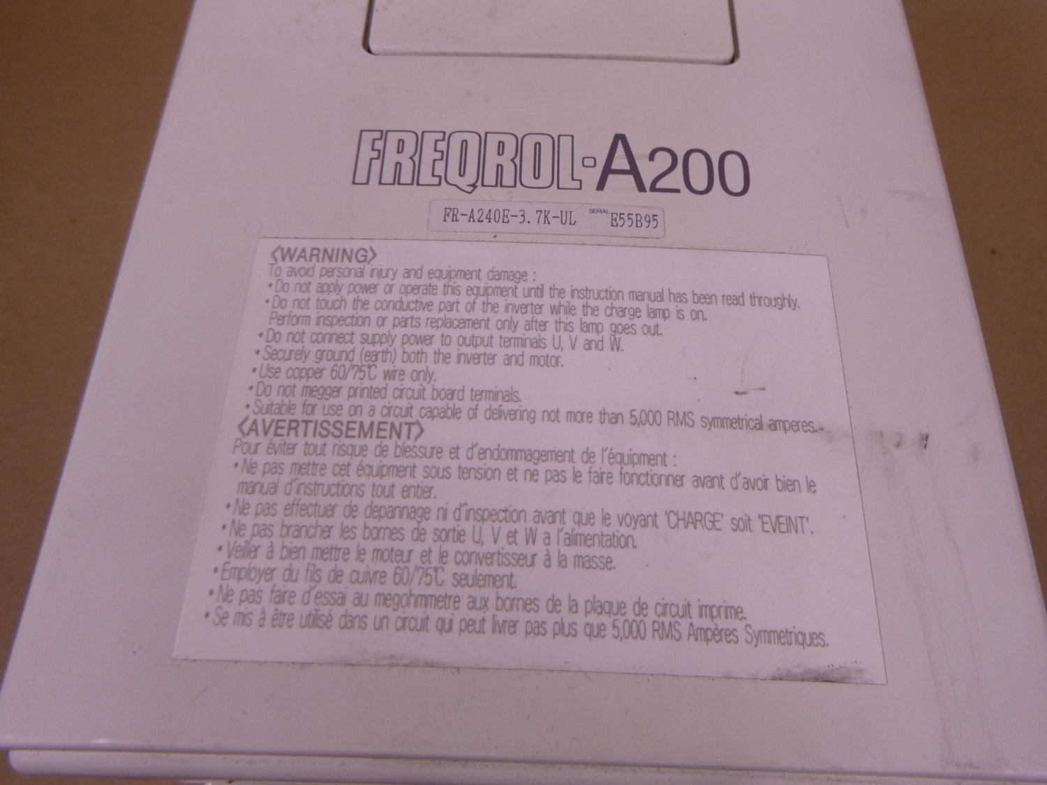 Mitsubishi FREQROL-A200 Inverter Drive FR-A240E-3.7K-UL 5HP 380-460V | Electrical MRO Replacement Parts &amp; Components and Commercial Electrical Supplies Company